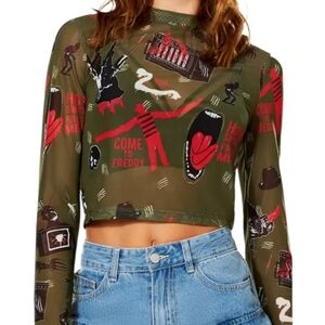 Freddy Krueger Nightmare On Elm Street Long-Sleeved Green Mesh Top